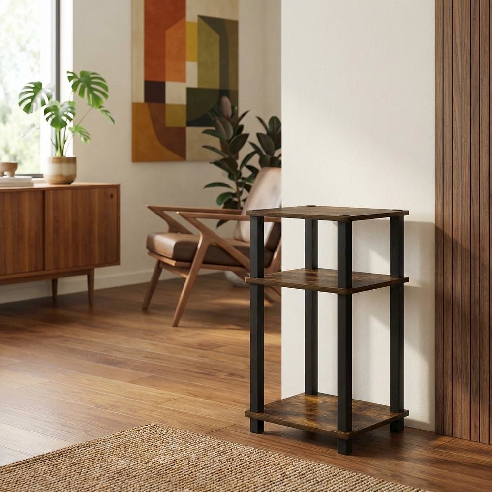 Amber Pine and Black 3-Tier End Table with Open Shelving and Modern Style