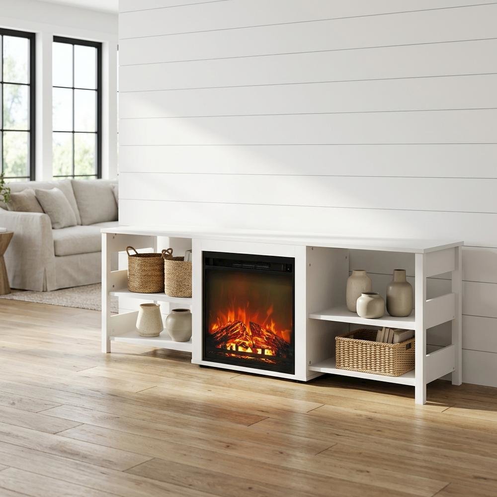 Emboss TV Stand with Fireplace and Engineered Wood Finish