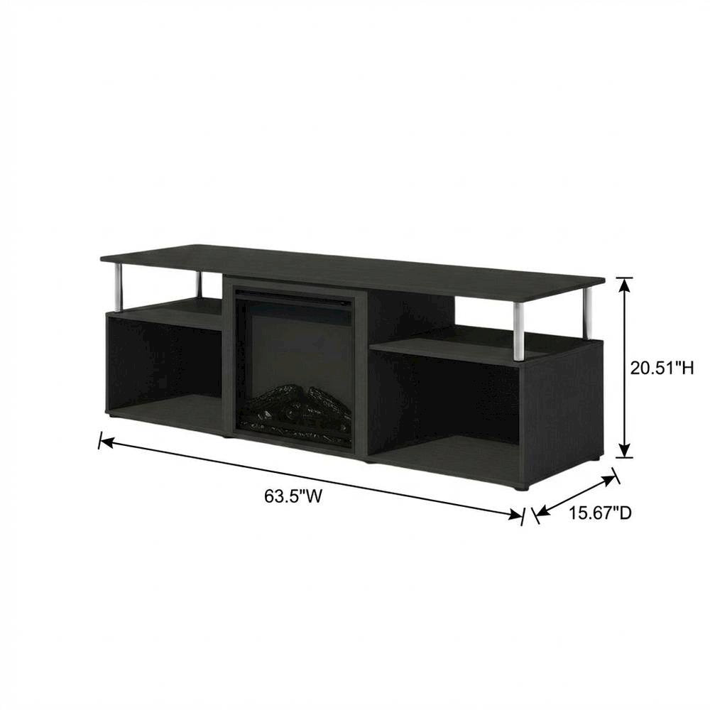 Brown electric fireplace corner TV stand, up to 70-inch screen, rubberwood