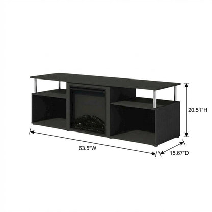 Brown electric fireplace corner TV stand, up to 70-inch screen, rubberwood