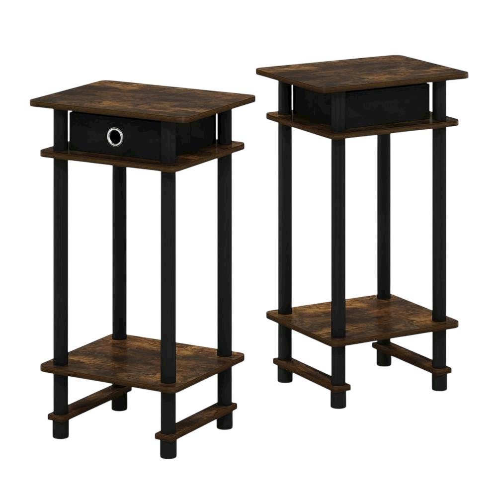 Finish Tall End Tables with Storage Bins, Set of 2