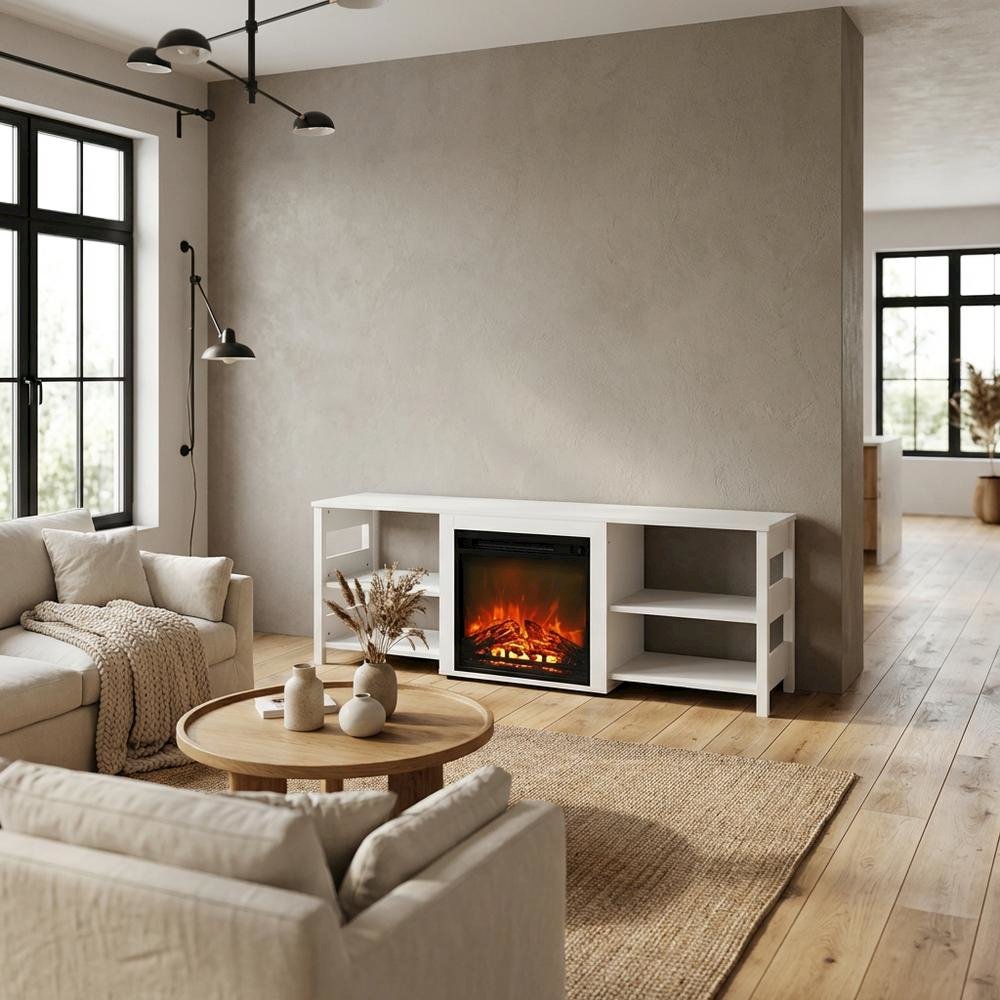 Emboss TV Stand with Fireplace and Engineered Wood Finish