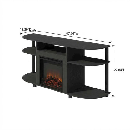 Fireplace TV Stand with Rubberwood and Walnut Veneers for 55 Inch TVs