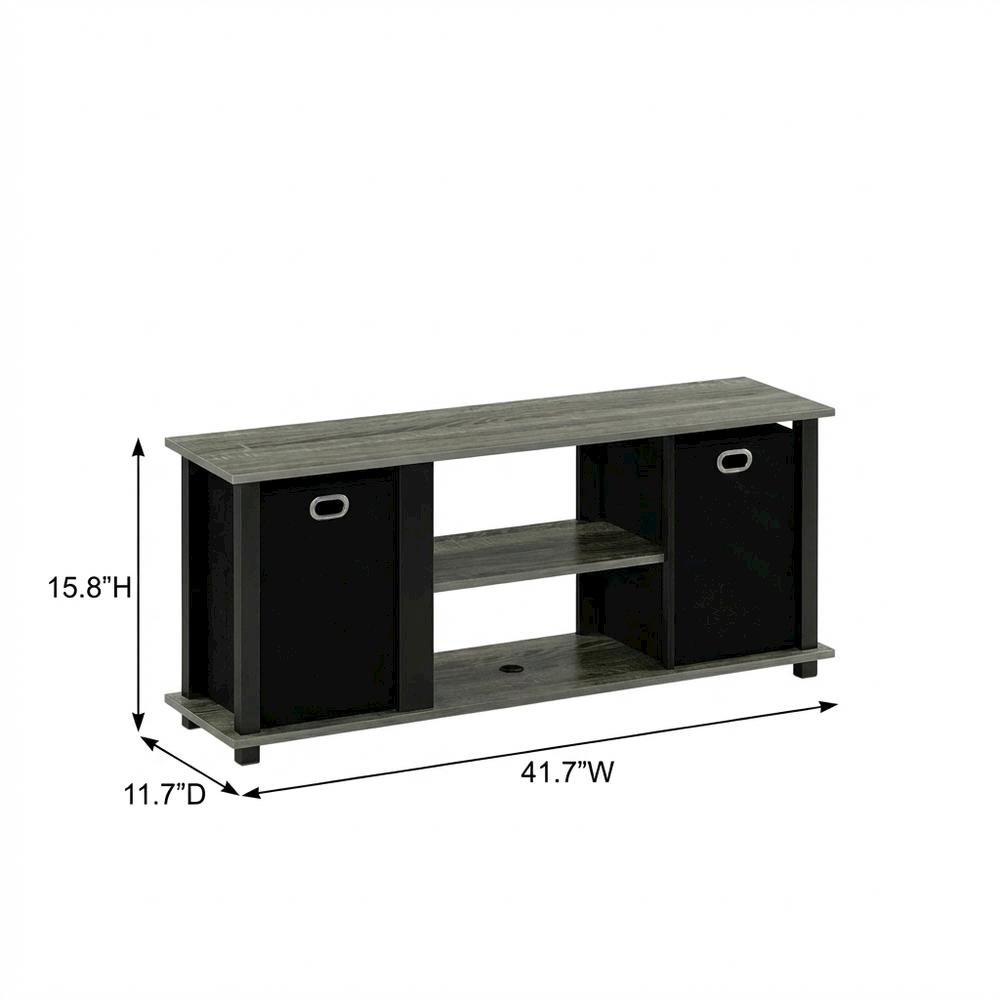 Engineered Wood Entertainment Center with Storage Bins in French Oak