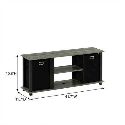 Engineered Wood Entertainment Center with Storage Bins in French Oak