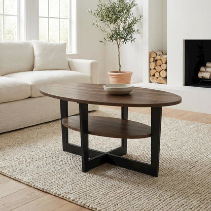 Oval Coffee Table Columbia Walnut Black Finish with Durable Construction