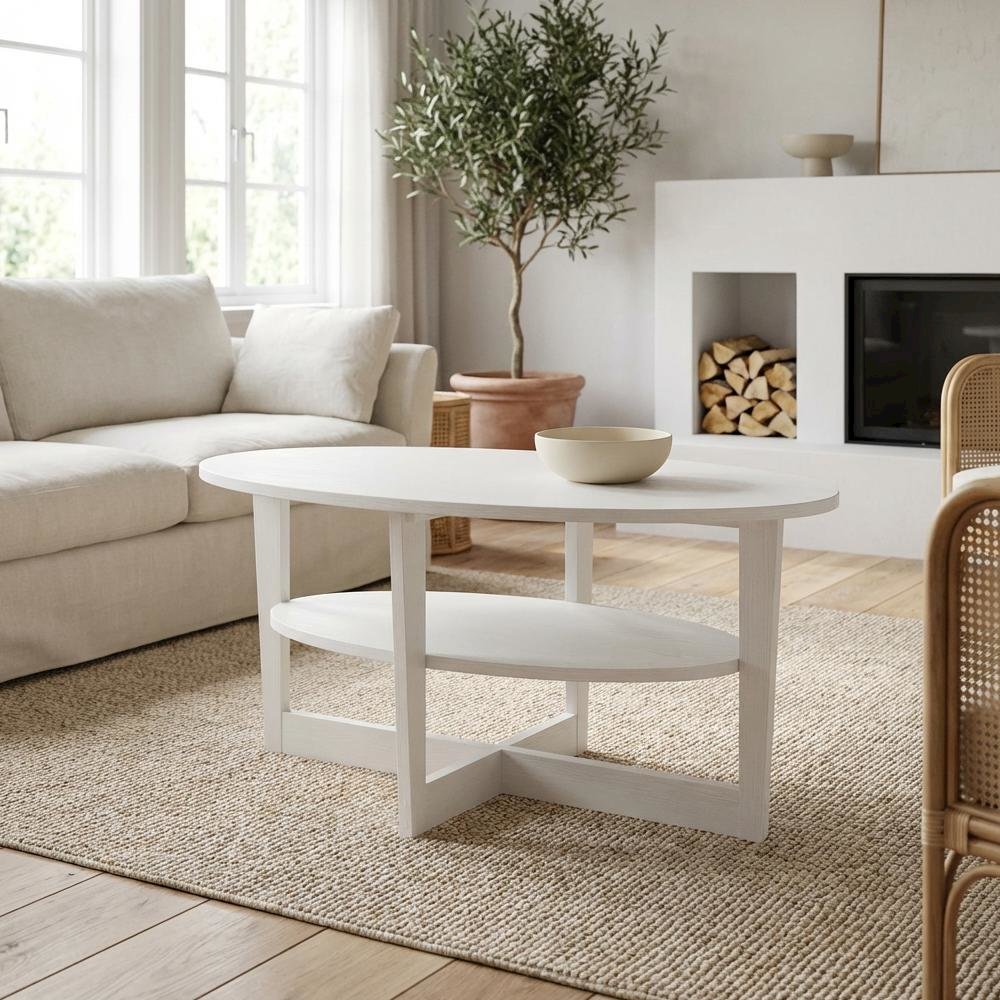 White Oval Coffee Table with Smooth Surface and Sturdy Construction  JAYA