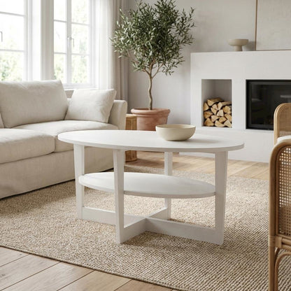 White Oval Coffee Table with Smooth Surface and Sturdy Construction  JAYA