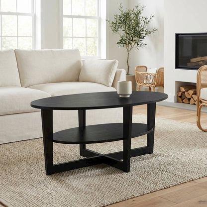 Round Walnut Coffee Table with Sturdy Engineered Wood Base and Smooth Finish