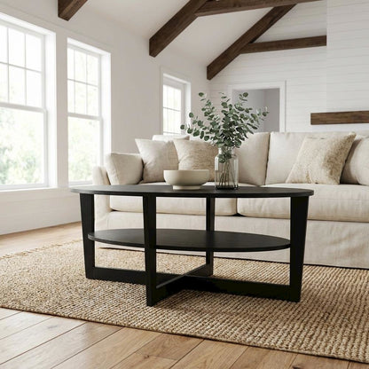Round Walnut Coffee Table with Sturdy Engineered Wood Base and Smooth Finish
