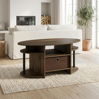 Oval Coffee Table Columbia Walnut Black with Simple Design and Sturdy Legs