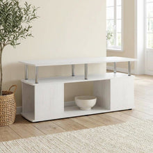 White Oak Coffee Table with Stainless Steel Tubes and Utility Design