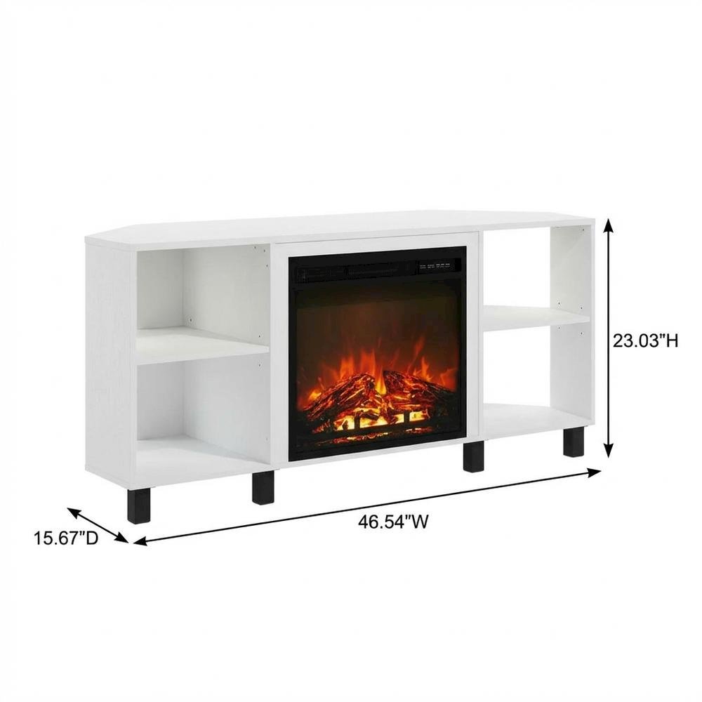 Corner Fireplace TV Stand with 4 Open Storage Compartments in Wood Finish