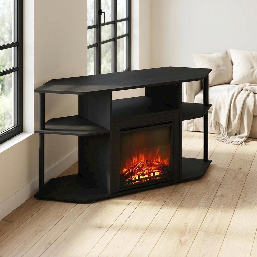 Decorative Brown Electric Fireplace Corner TV Stand with Engineered Wood Frame