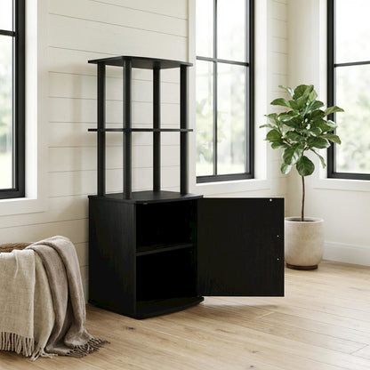 Engineered Wood TV Stand with Storage Cabinet and Tall Design in Blackwood/Black
