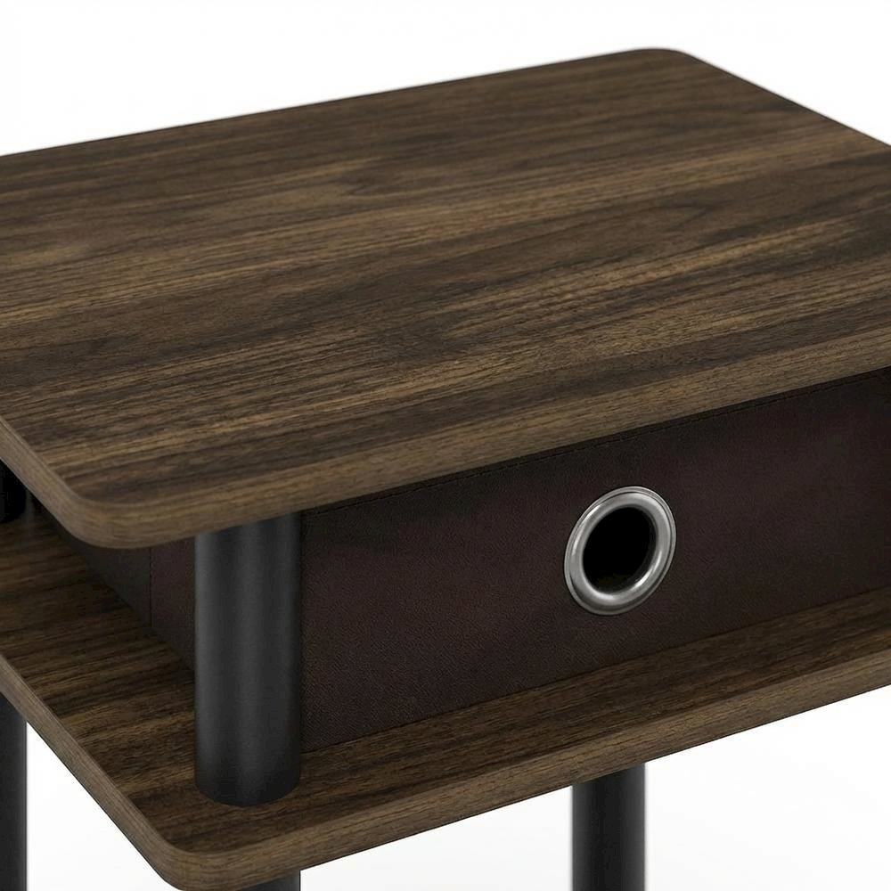 Tall end table with storage bin in dark walnut and black finish, set of 2