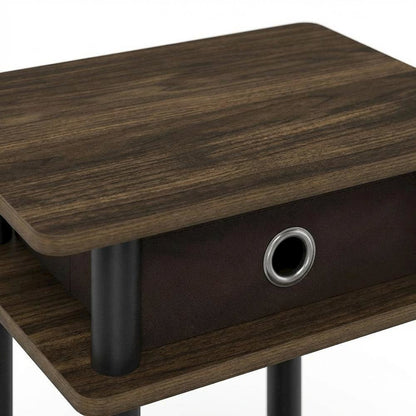 Tall end table with storage bin in dark walnut and black finish, set of 2