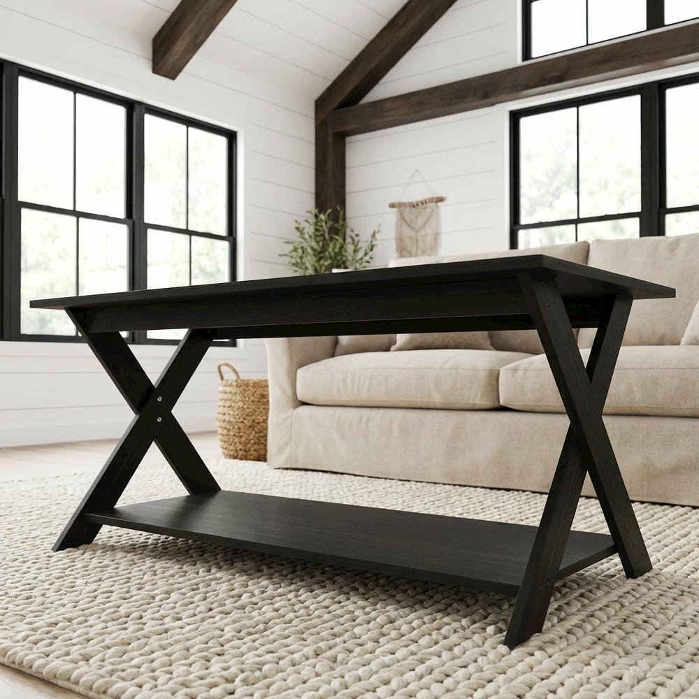 Espresso Coffee Table with Criss-Cross Design and Modern Minimalist Style