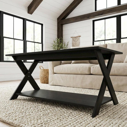 Espresso Coffee Table with Criss-Cross Design and Modern Minimalist Style