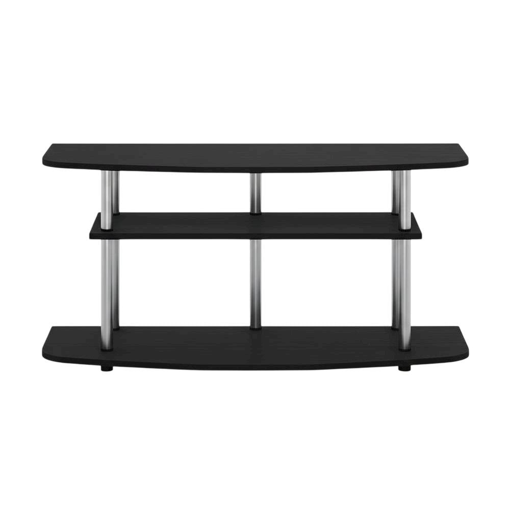 Engineered Wood TV stand in black oak finish, 3-tier open shelves