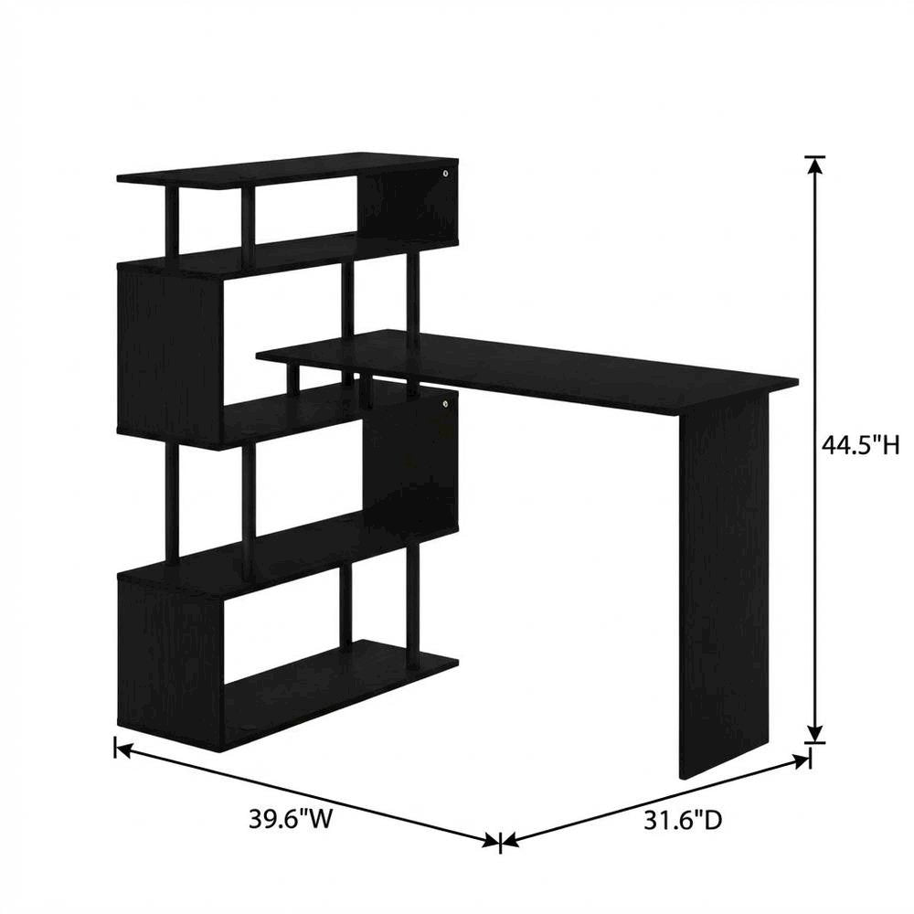 L-Shaped Computer Desk with 5-Tier Shelves, Amber Finish, Space-Saving Workspace