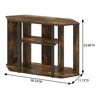 Engineered Wood TV Stand, Plastic Poles, Up to 43-Inch Screen in Amber Pine