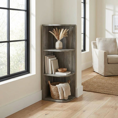 3-Tier Corner Open Shelf Bookcase in French Oak Engineered Wood