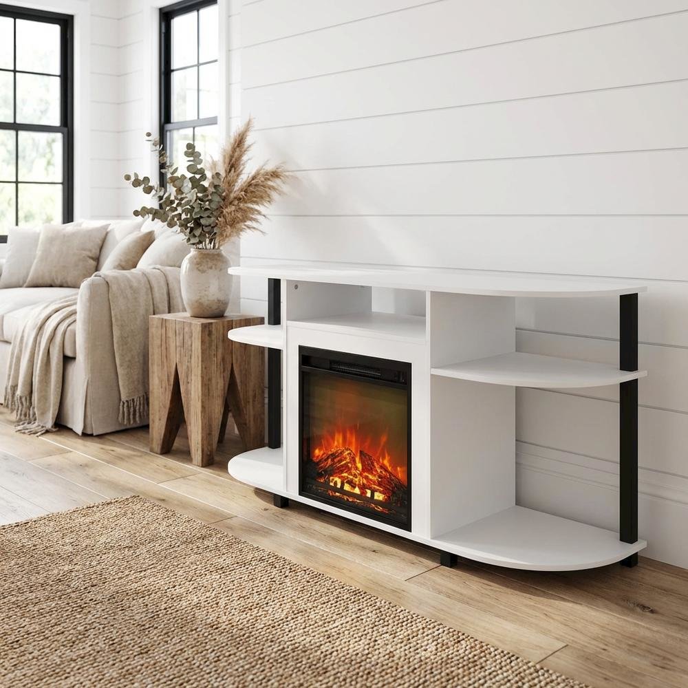 Entertainment Center Stand with Fireplace for 55-Inch TVs, Engineered Wood