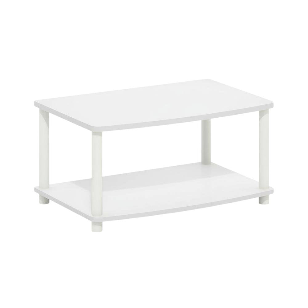 White 2-Tier Elevated TV Stand with Rubberwood Solids and Walnut Veneers