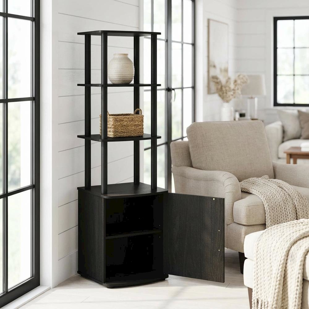 Engineered Wood TV Stand with 3-Tier Height and Storage Cabinet, Blackwood/Black
