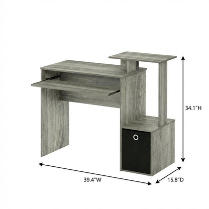 Engineered Wood French Oak Finish Home Office Computer Desk with Storage Bin