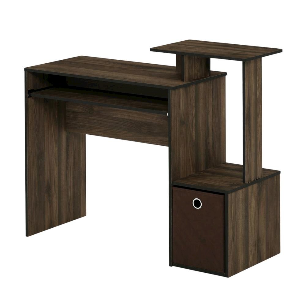 Engineered Wood Home Office Desk with Storage Bin in Columbia Walnut Finish