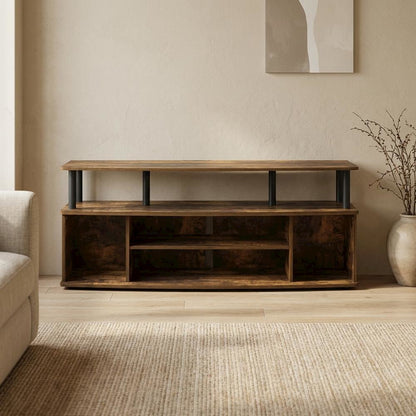 Large entertainment center for up to 55-inch TV in Amber Pine and Black finish