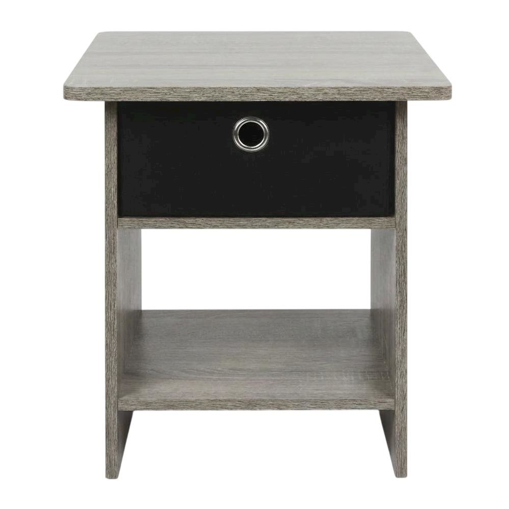 French Oak and Black Finish Nightstand with Storage Shelf and Bin Drawer