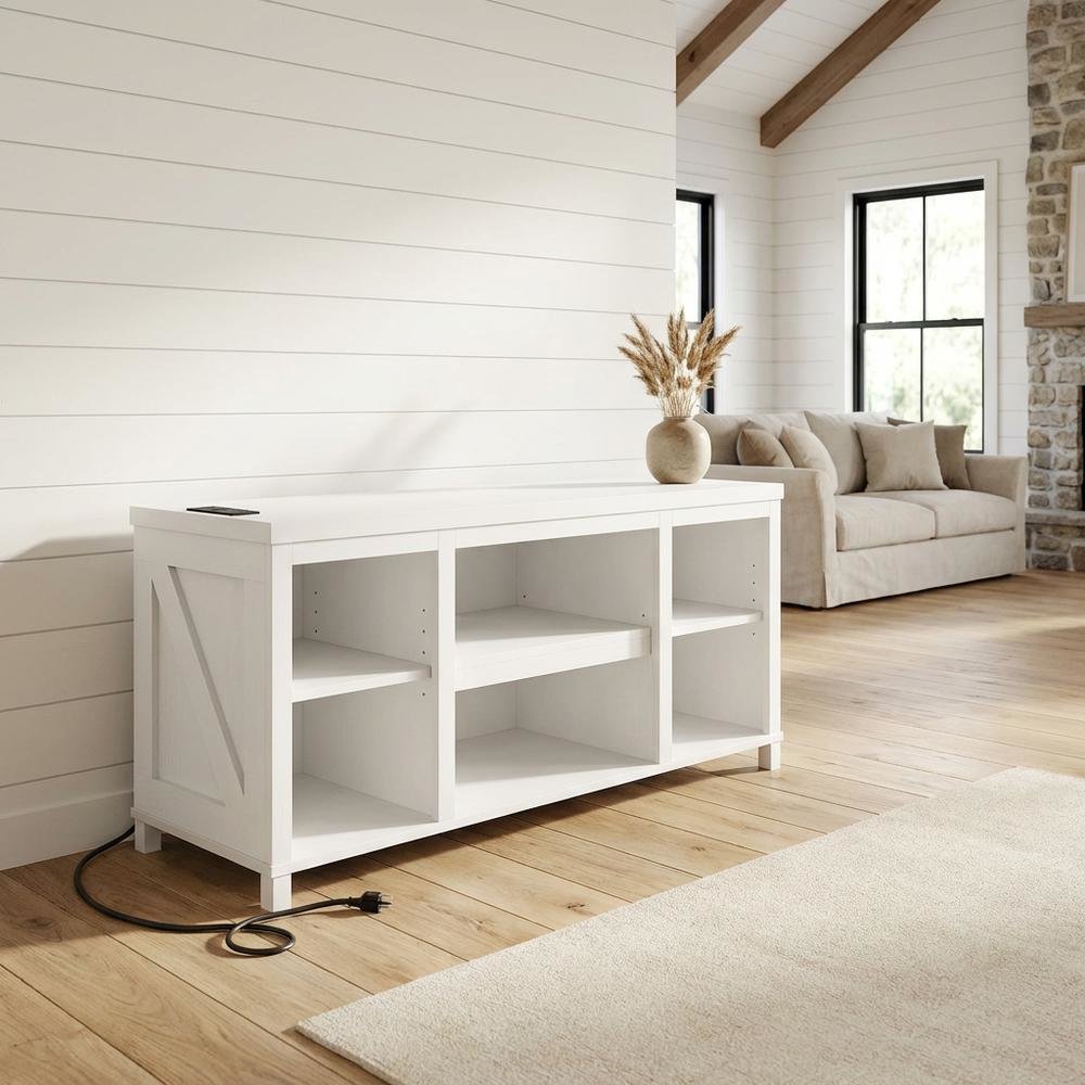 Engineered Wood 3-Tier Entertainment Center for TV up to 55 Inch, USB Ports