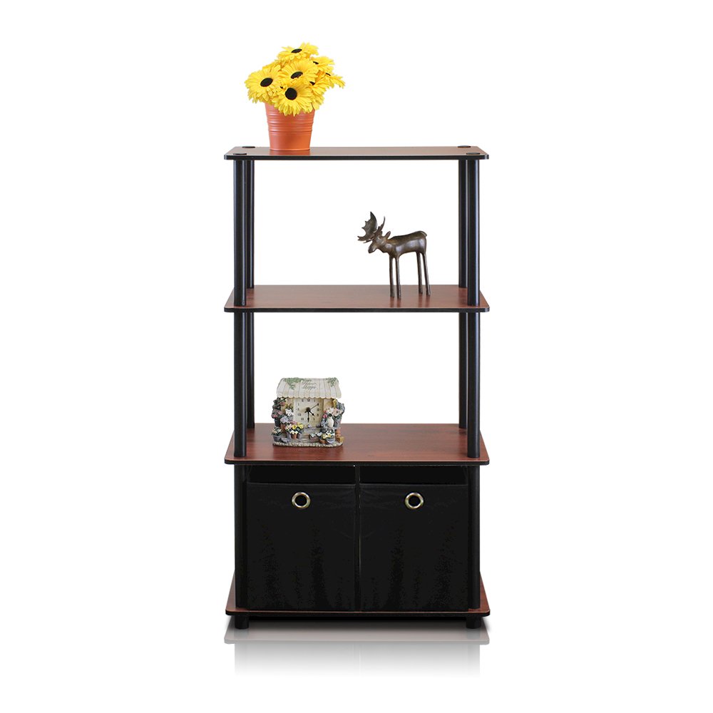 Go Green 4-Tier Multipurpose Storage Rack Shelving Unit w/Bins, Dark Cherry/Black
