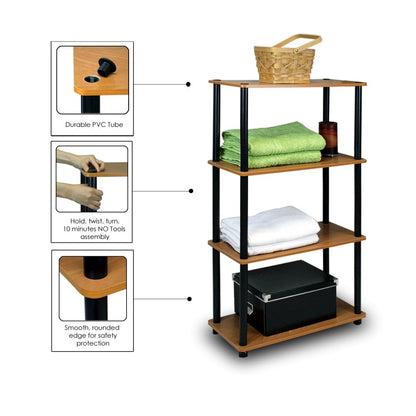 Turn-N-Tube 4-Tier Multipurpose Shelf Display Rack, Light Cherry/Black