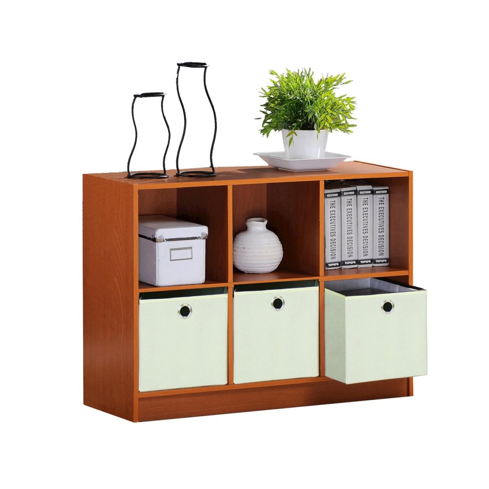 Basic 3x2 Bookcase Storage w/Bins, Light Cherry/Ivory