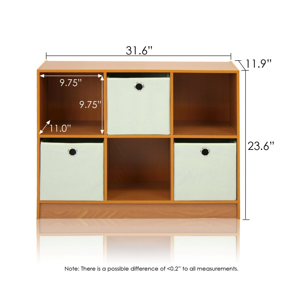 Basic 3x2 Bookcase Storage w/Bins, Light Cherry/Ivory