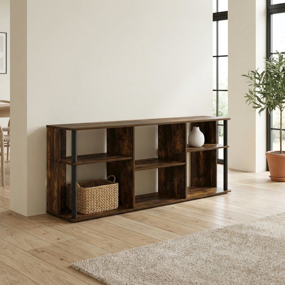 Engineered Wood TV stand with black and amber pine finish