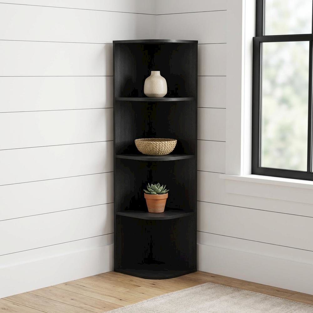 4-Tier Corner Bookcase with Open Shelves for Living Room Storage