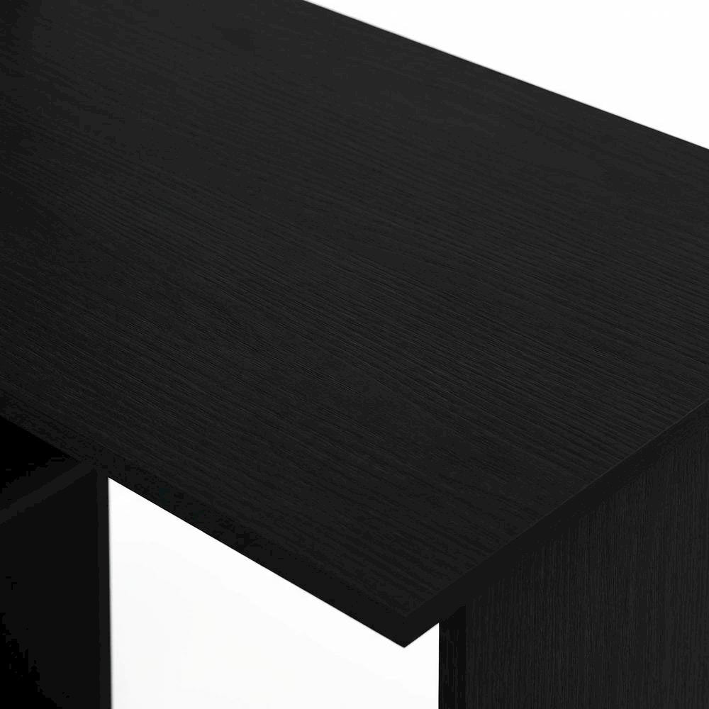 L-Shaped Computer Desk with 5-Tier Shelves, Amber Finish, Space-Saving Workspace