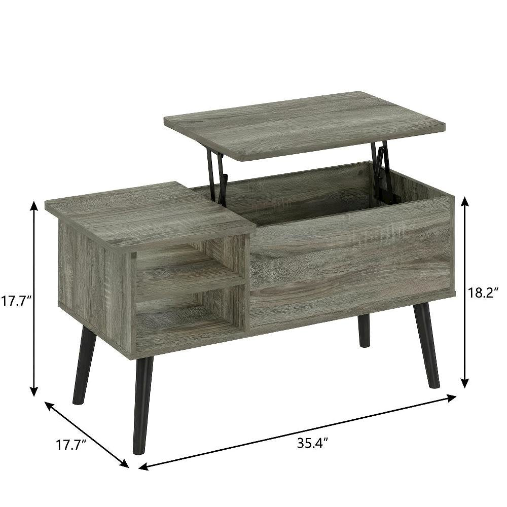 Grey Oak Lift Top Coffee Table with Storage Shelf and Hidden Compartment
