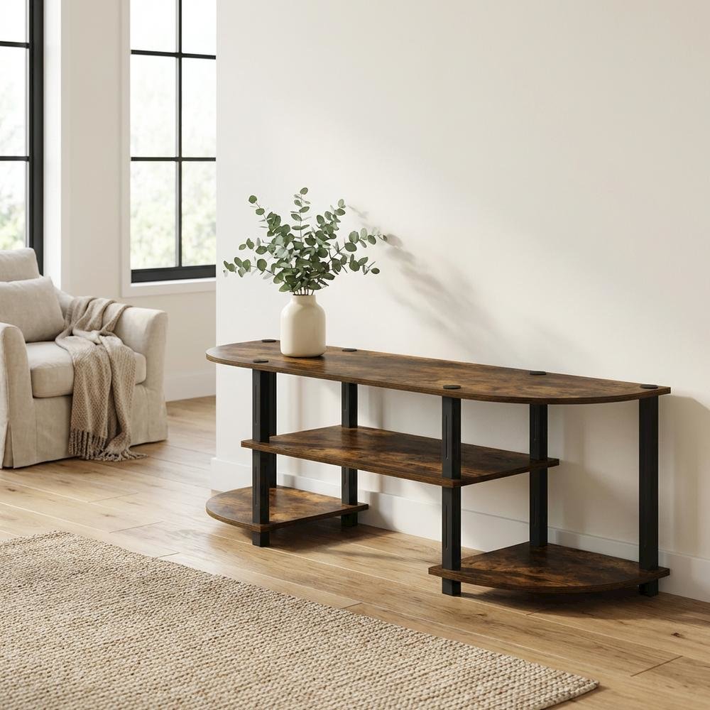 Engineered Wood TV Stand with Amber Pine and Black Finish