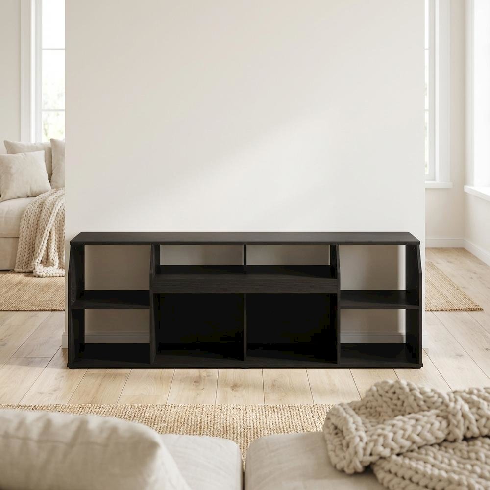 Large Engineered Wood media console with LED lighting for TV up to 65 inches
