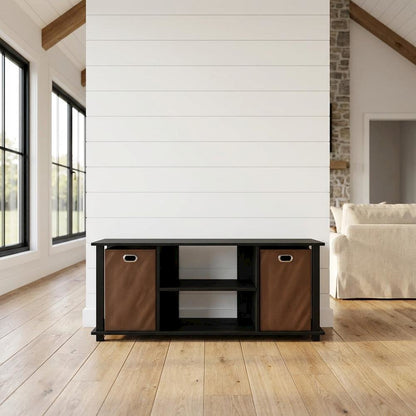 Engineered Wood Entertainment Center with Storage Bins in Americano