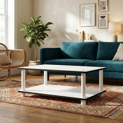 Modern white coffee table with open shelf, 2-tier design and sleek style