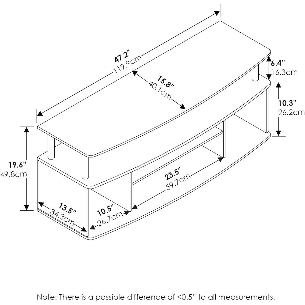 TV Stand with 3 Open Shelves, 2 Cabinets, for Up to 55 Inch TV