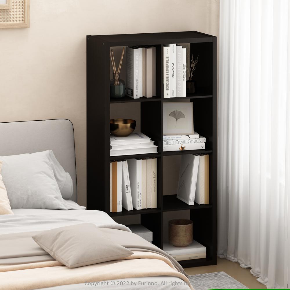 Furinno Cubicle Open Back Decorative Cube Storage Organizer, 8-Cube, Dark Oak