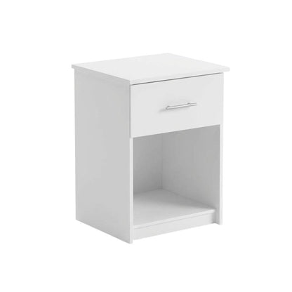 White Nightstand with Handle and Spacious Drawer for Bedroom Storage